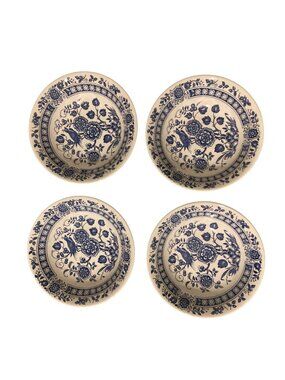 Vintage Broadhurst Staffordshire Ironstone Blue Nankin Bird Bowls Set of 4